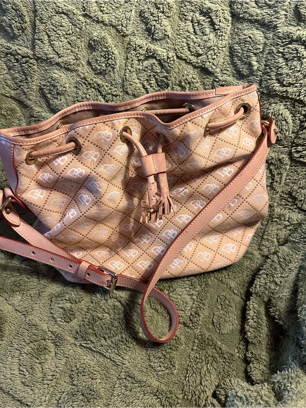 Dooney & Bourke Blush Pink Drawstring Shoulder Tote with Tassel